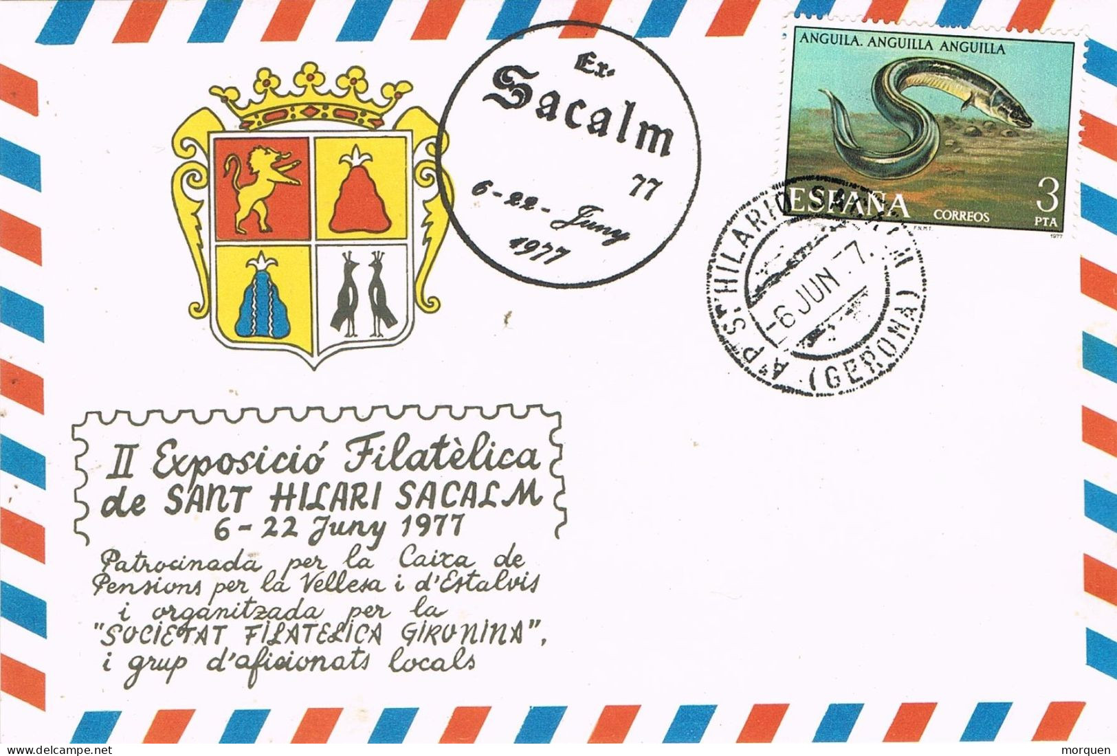 54615. Tarjeta SAN HILARIO SACALM (Gerona) 1977. Fechador A.P. Agencia Postal, Expo Filatelica - Covers & Documents