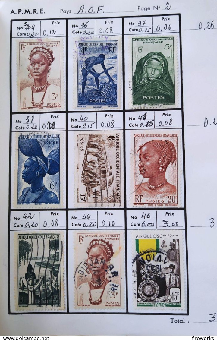 145 Timbres Colonies Françaises (AOF - Dahomey - Guinée - Cameroun) - Usados