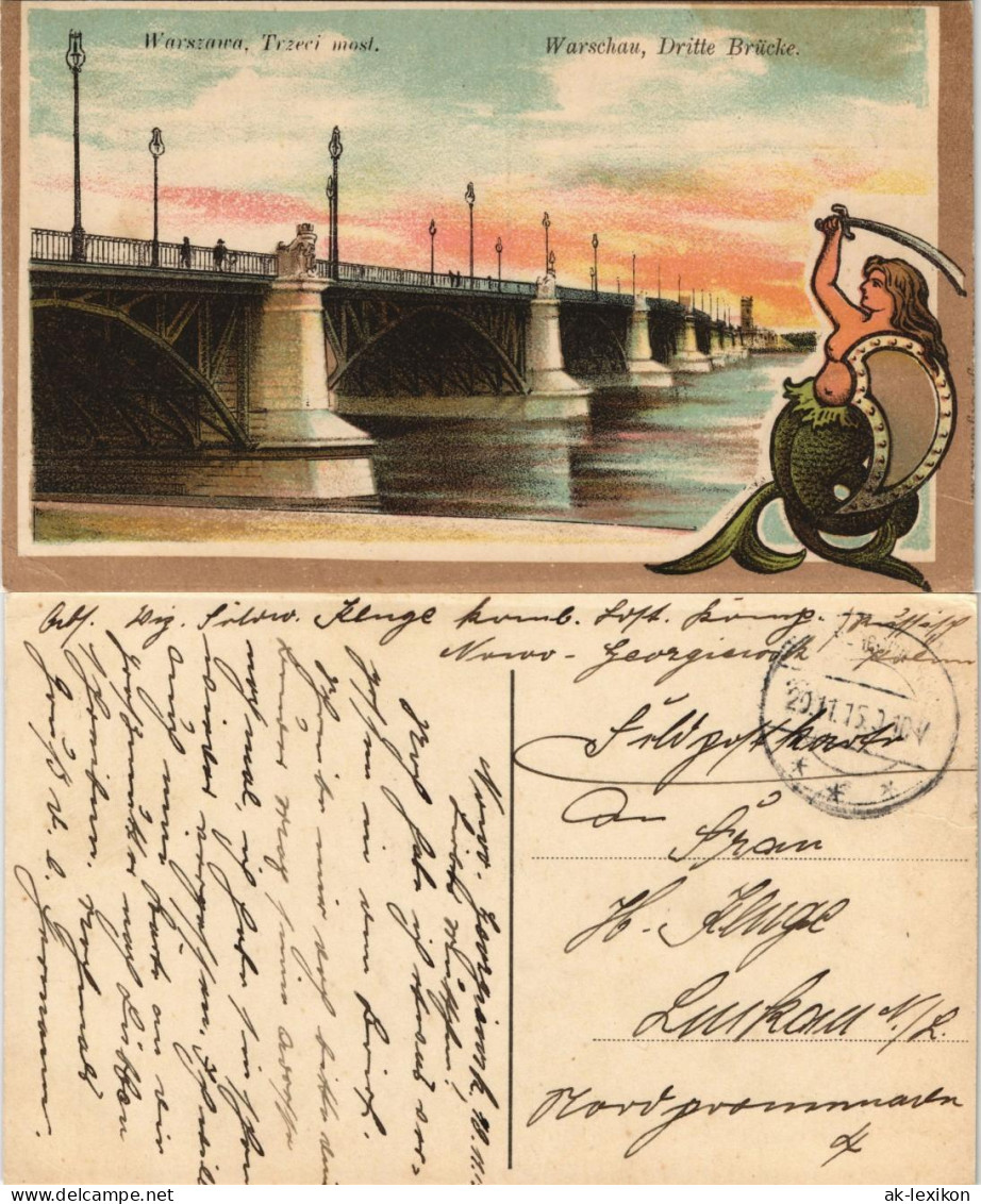 Postcard Warschau Warszawa Dritte Brücke - Künstlerkarte 1915 - Poland