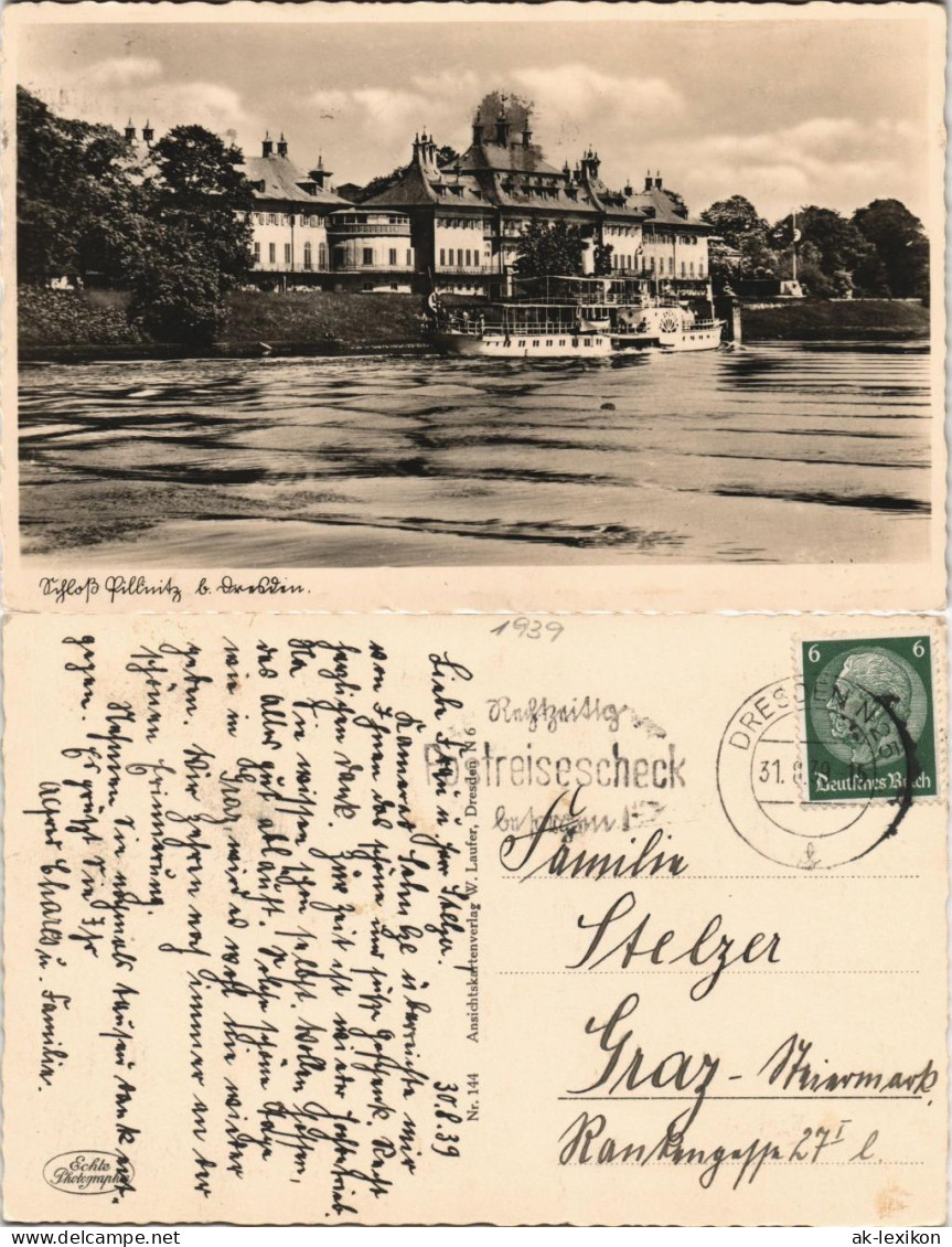 Ansichtskarte Pillnitz Elbe Schiff Dampfer Passiert Schloss Pillnitz 1939 - Pillnitz