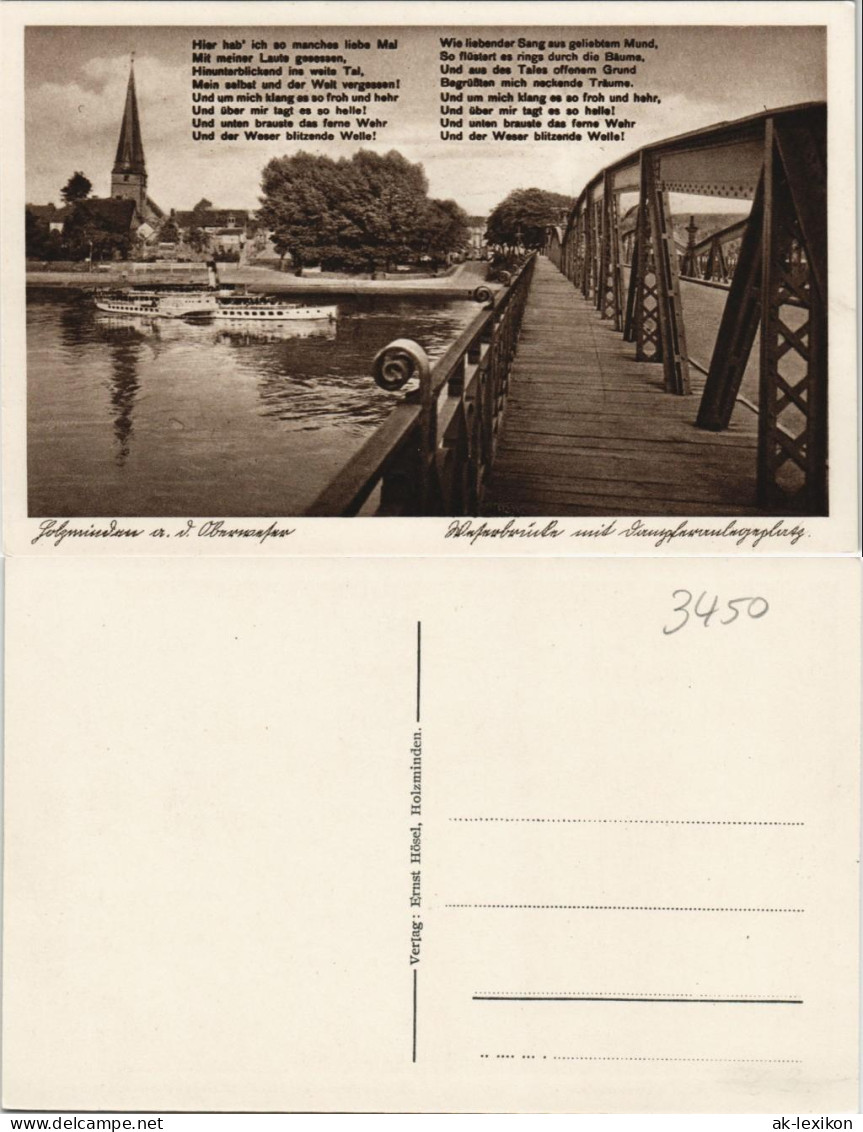 Ansichtskarte Holzminden Weser Schiff Passiert Die Hafen Brücke 1930 - Holzminden