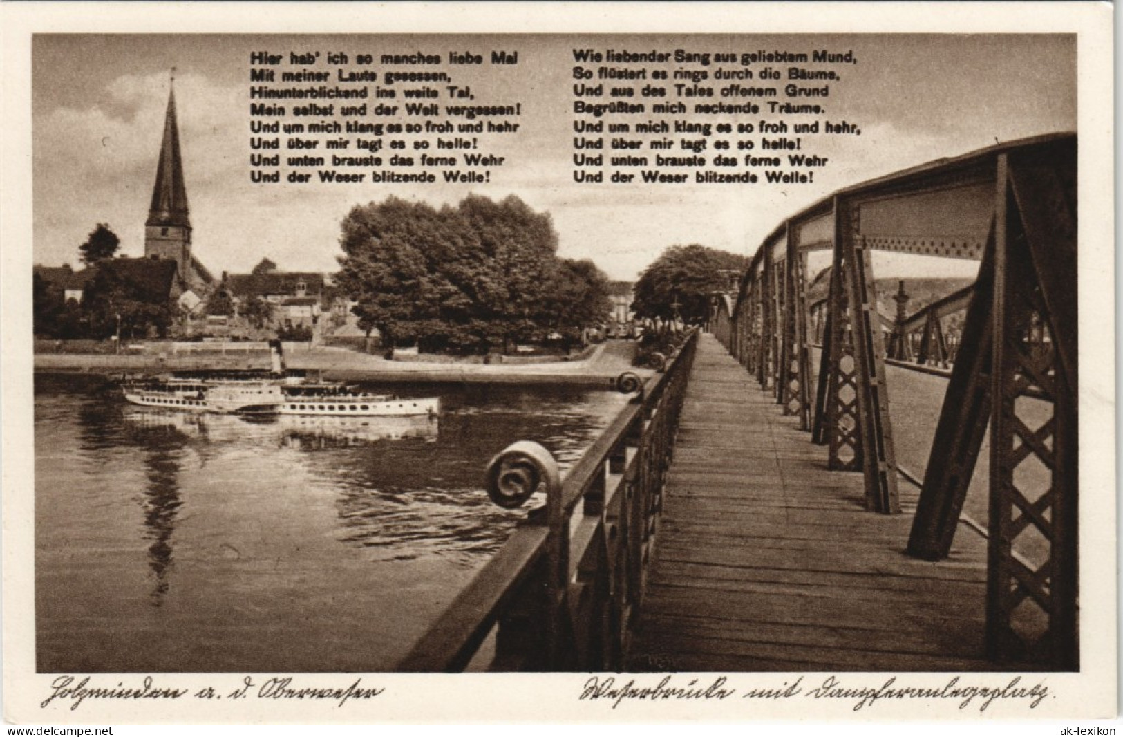 Ansichtskarte Holzminden Weser Schiff Passiert Die Hafen Brücke 1930 - Holzminden