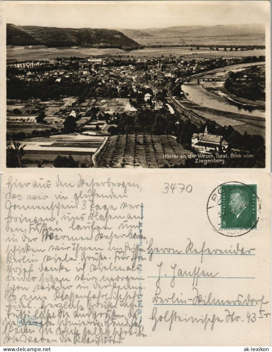 Ansichtskarte Höxter (Weser) Panorama-Ansicht Blick Vom Ziegenberg 1930 - Höxter