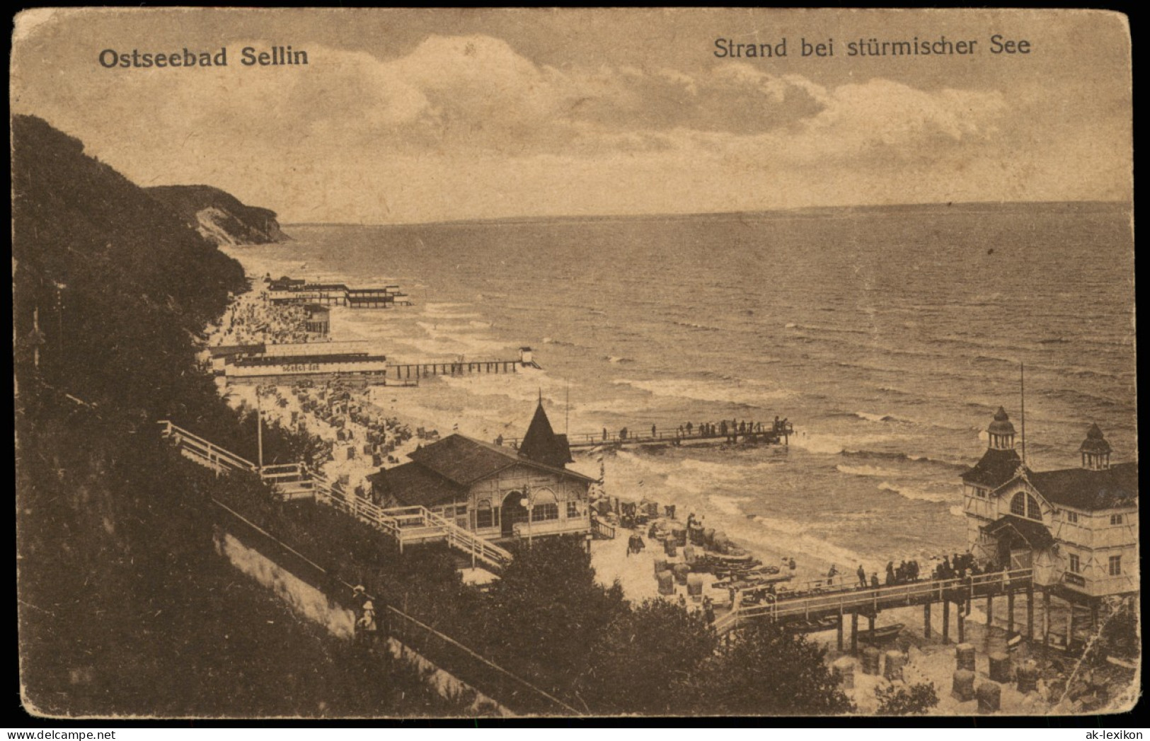 Ansichtskarte Sellin Strandbebauung Bei Stürmischer See 1921 - Sellin