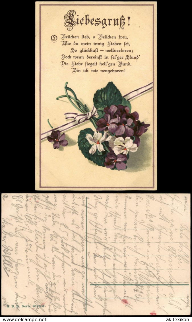 Ansichtskarte  Liebes Gedichte/Sprüche: Liebesgruß - Herz Aus Blumen 1917 - Philosophie