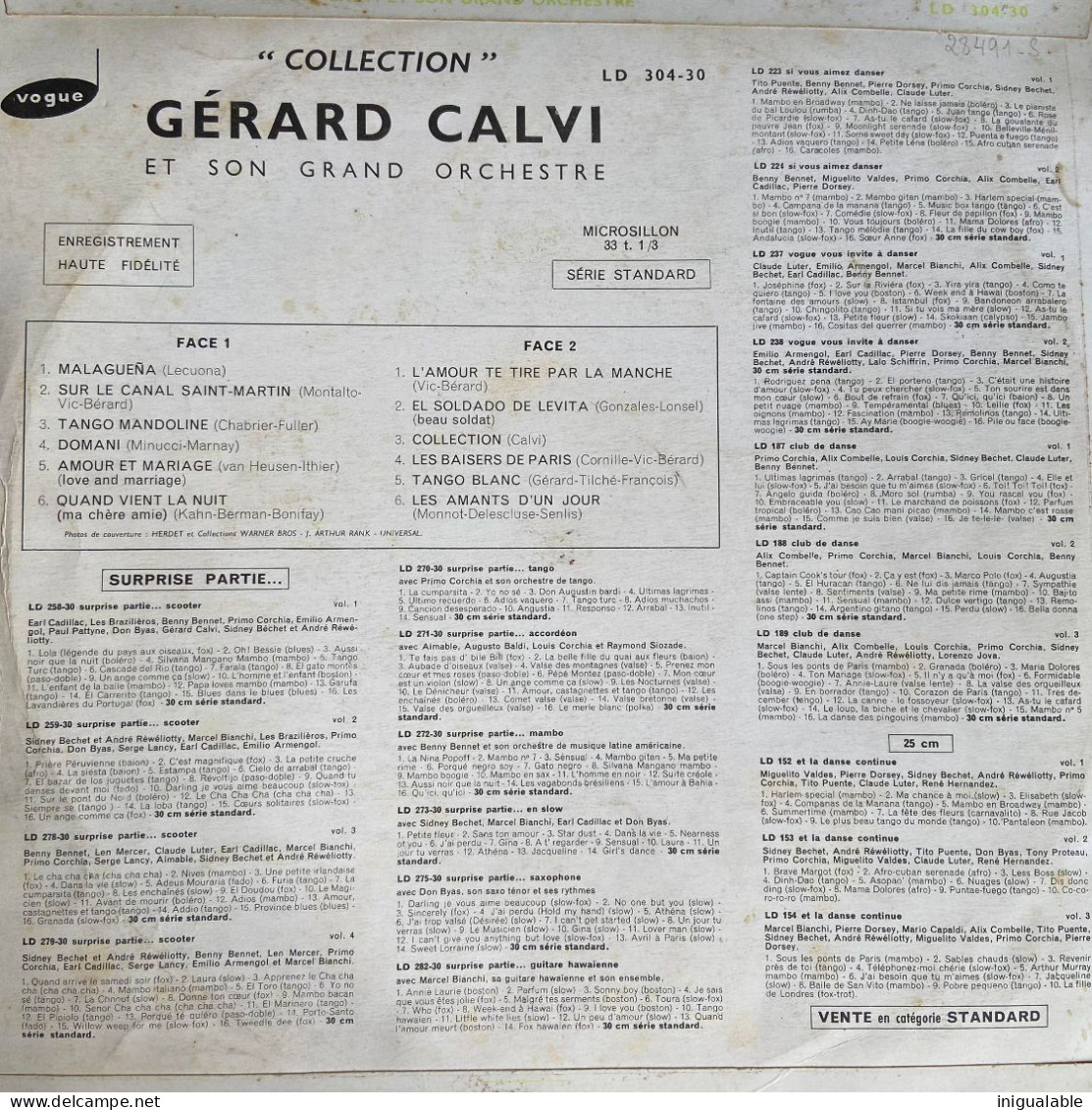 Gérard Calvi Et Son Grand Orchestre* - Collection (LP) Vogue VG / VG+ - Autres - Musique Française