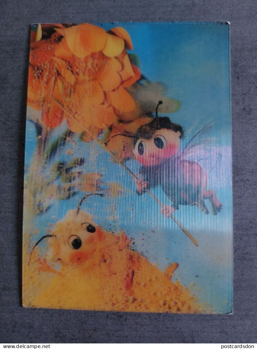 LENTICULAR  Postcard -  Brumda - Old Fairy Tale. STEREO 3D Bee - Cartoline Stereoscopiche