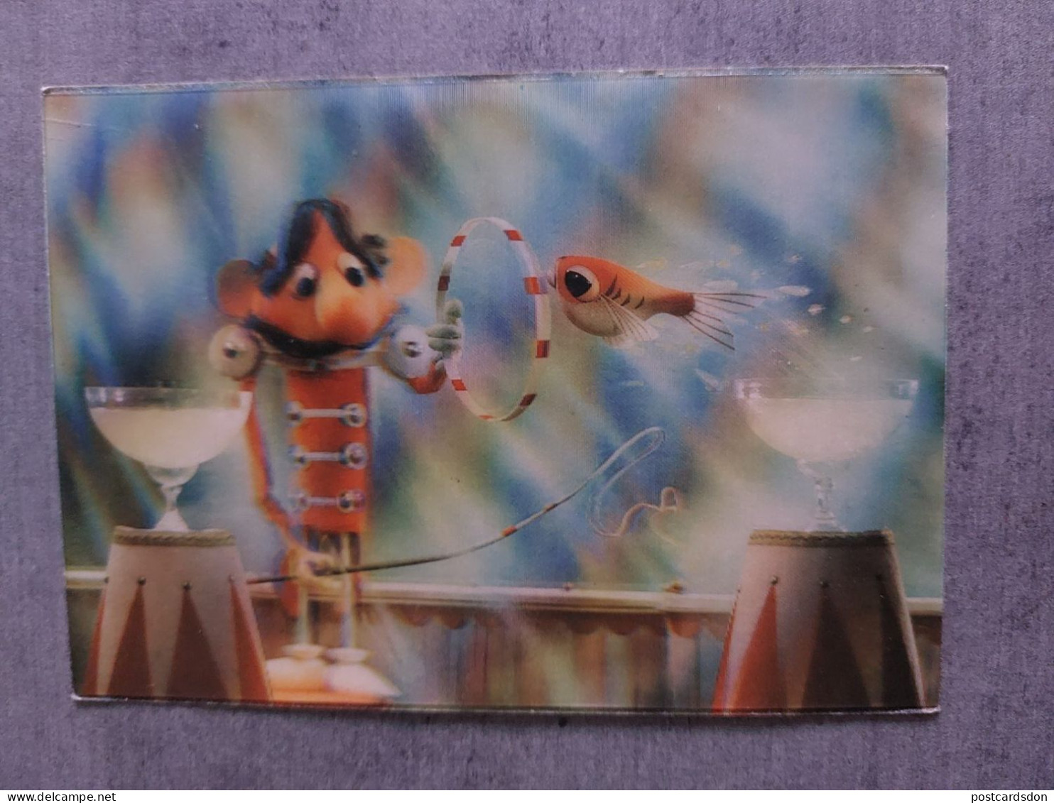 LENTICULAR  Postcard -  Animal Trainer With Fish - Old Fairy Tale. STEREO 3D Circus - Cartes Stéréoscopiques