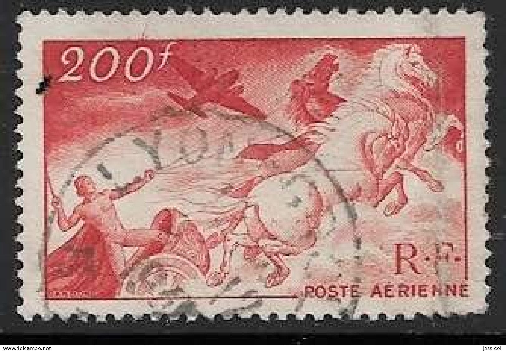 Yvert 19b 200 F Rouge Foncé (Papier Normal Fin) - O - Défaut - 1927-1959 Usati