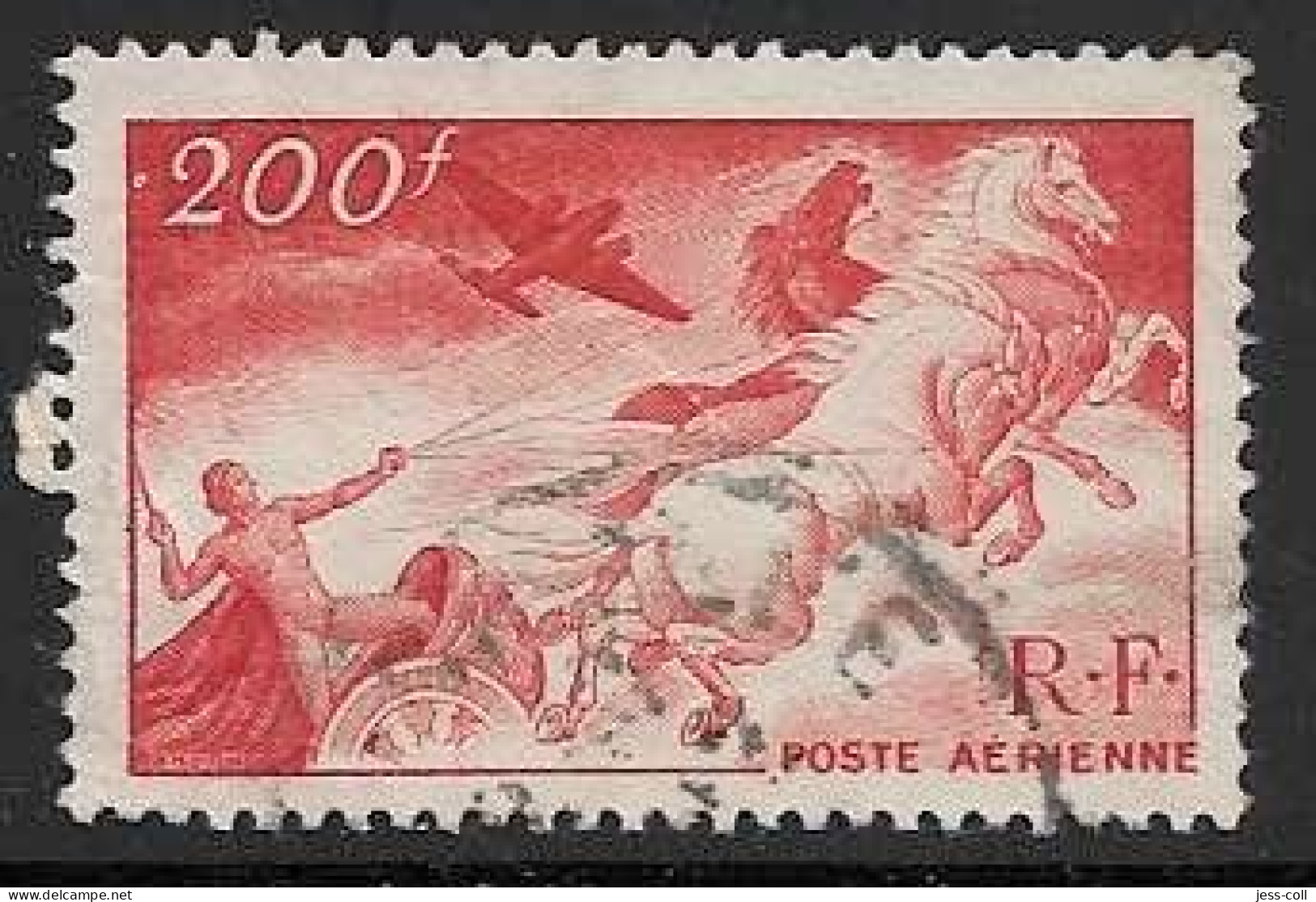 Yvert 19b 200 F Rouge Foncé (Papier Normal Fin) - O - Défaut - 1927-1959 Gebraucht