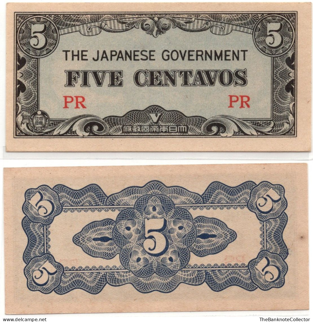Japan Government Occupation JIM Philippines 5 Centavos WWII ND 1942 P-103 AUNC-UNC - Giappone