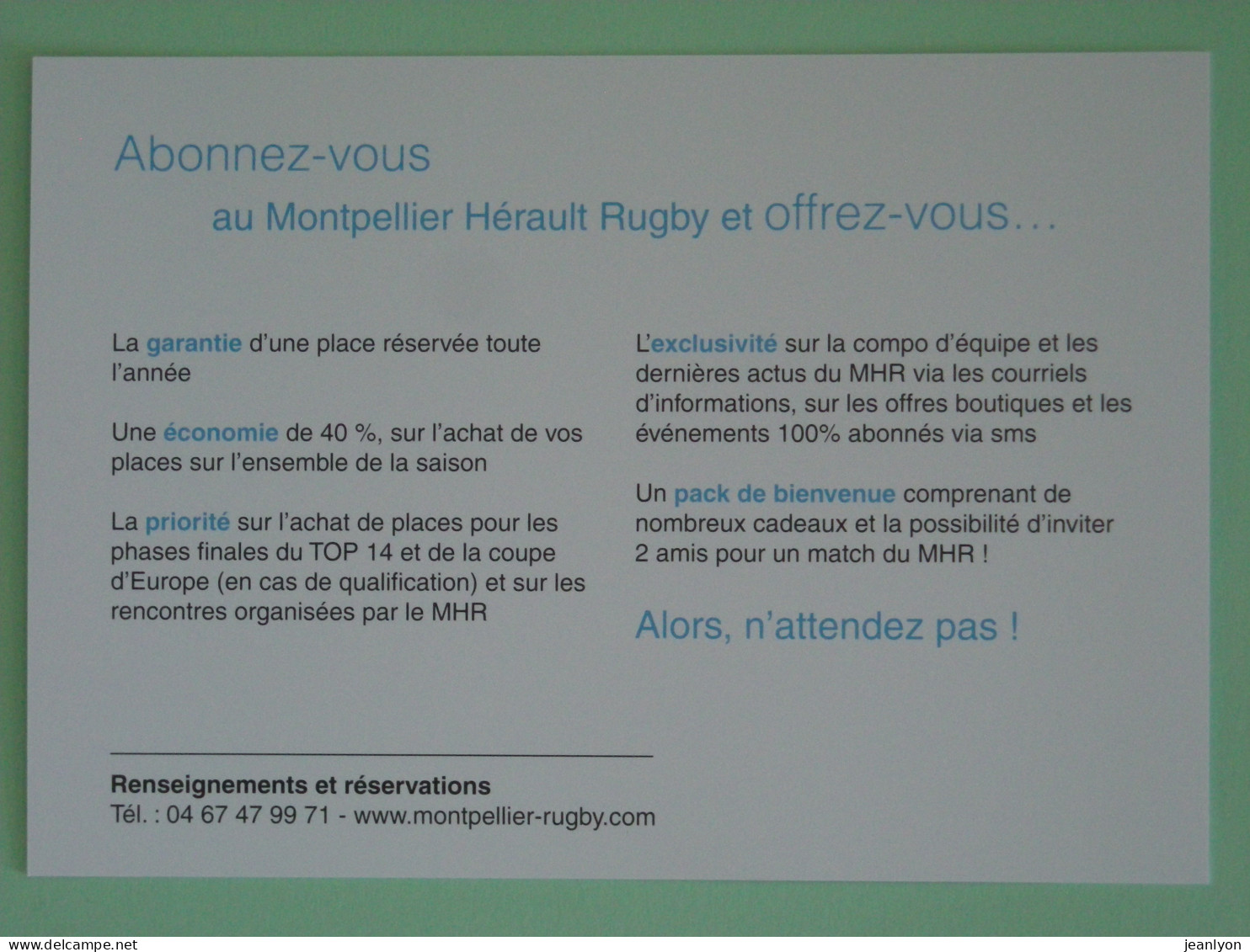 RUGBY - François TRINH DUC - Demi D'ouverture Montpellier Hérault Rugby MHR - Supporters / Ballon - Carte Publicitaire - Rugby