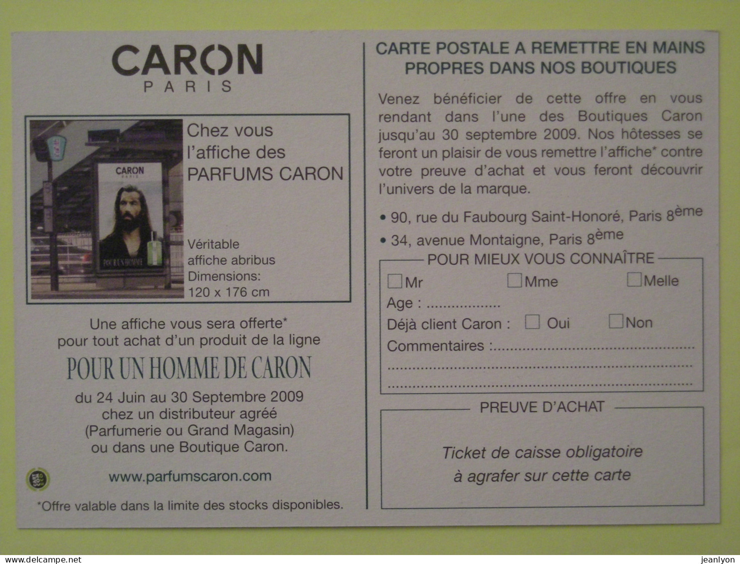 RUGBY - Sébastien CHABAL - Carte Publicitaire Pour Parfum Caron - Rugby