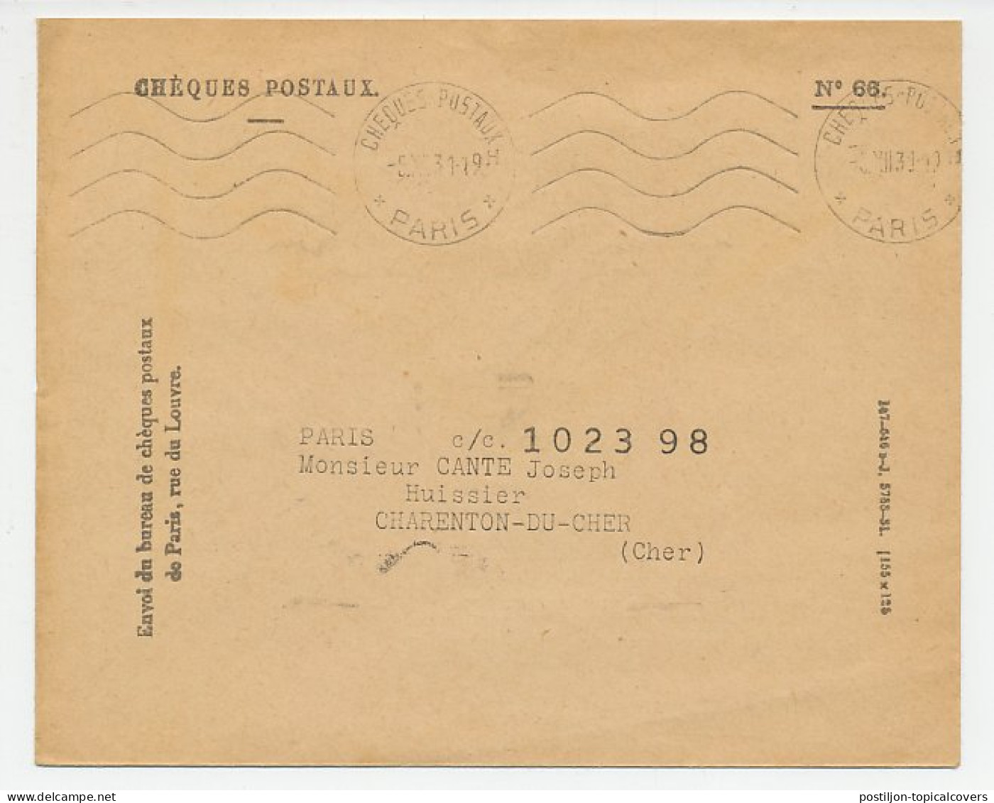 Postal Cheque Cover France 1931 Coal - Winter - Otros & Sin Clasificación