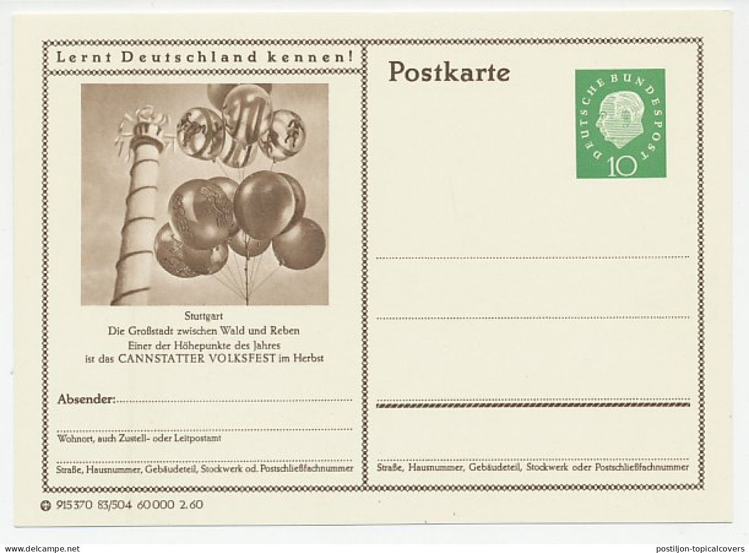 Postal Stationery Germany 1959 National Feast Stuttgart - Carnival