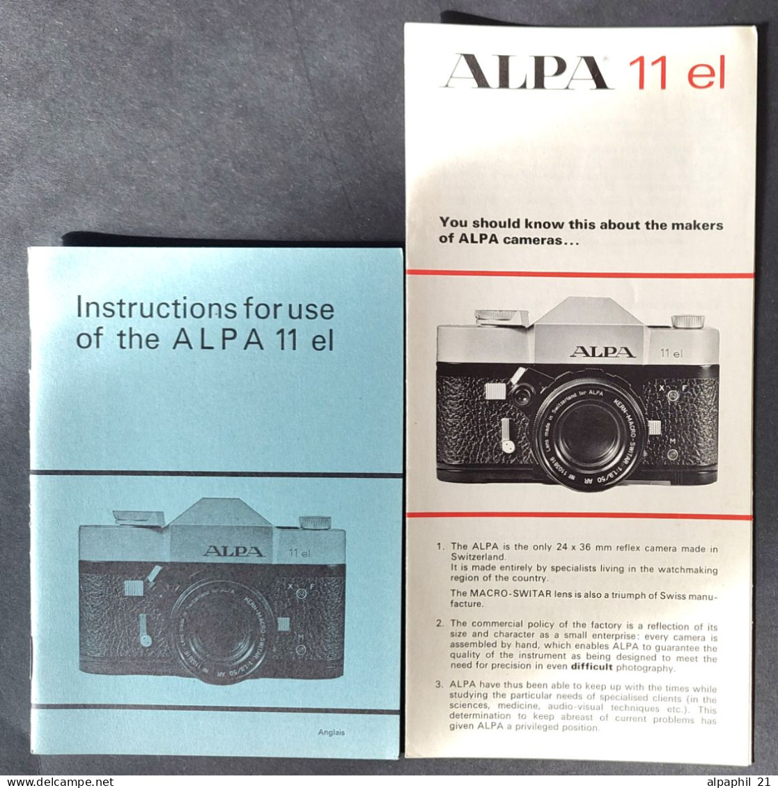 Alpa Reflex, Instructions For Use Of The Mod. 11 El In Engl. - Matériel & Accessoires