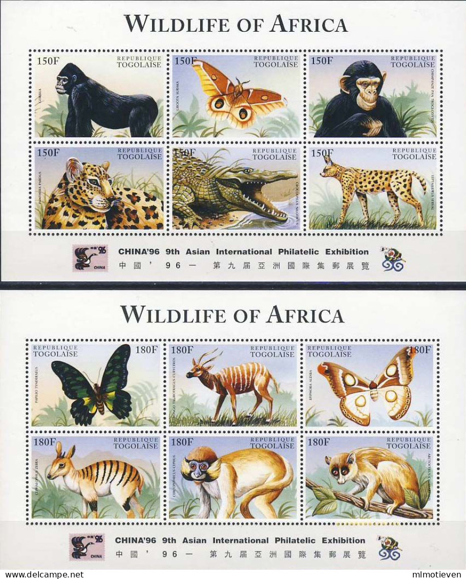 MDV-BK1-293-2 MDA MINT¤ TOGOLAISE 1996 12w In Serie¤ ANIMALS PAPILLONS SETAS MARIPOSAS FARFALLE SCHMETTERLINGE - Gibier