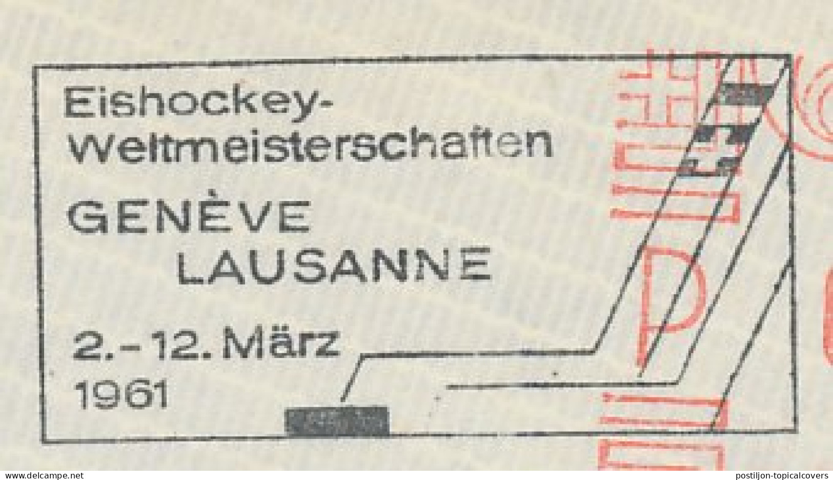 Postmark Cut Switzerland 1961 Ice Hockey - World Championships - Hiver