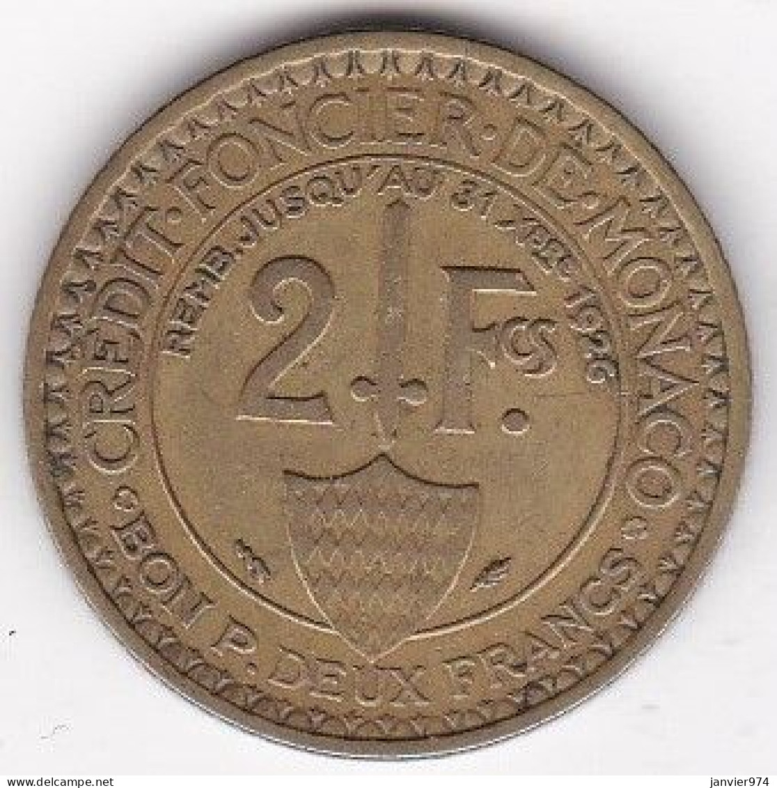 Monaco. Bon Pour 2 Francs 1924 Poissy. LOUIS II. Bronze-aluminium - 1922-1949 Louis II