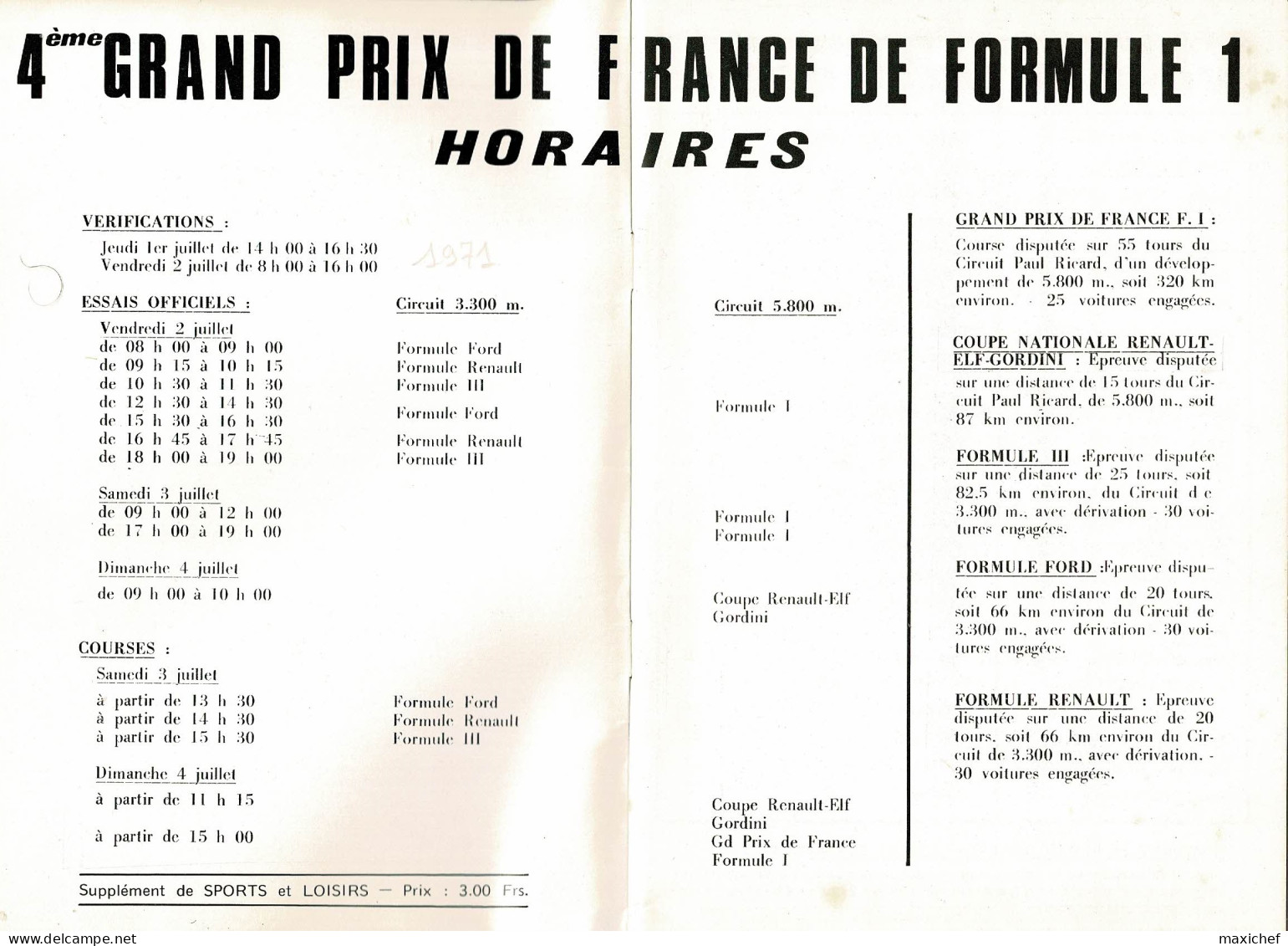 Circuit Paul Ricard 2.3.4 Juillet 1971 - Championnat Du Monde Formule 1, 4ème Grand Prix De France - 15 X 22cm - Automobile - F1