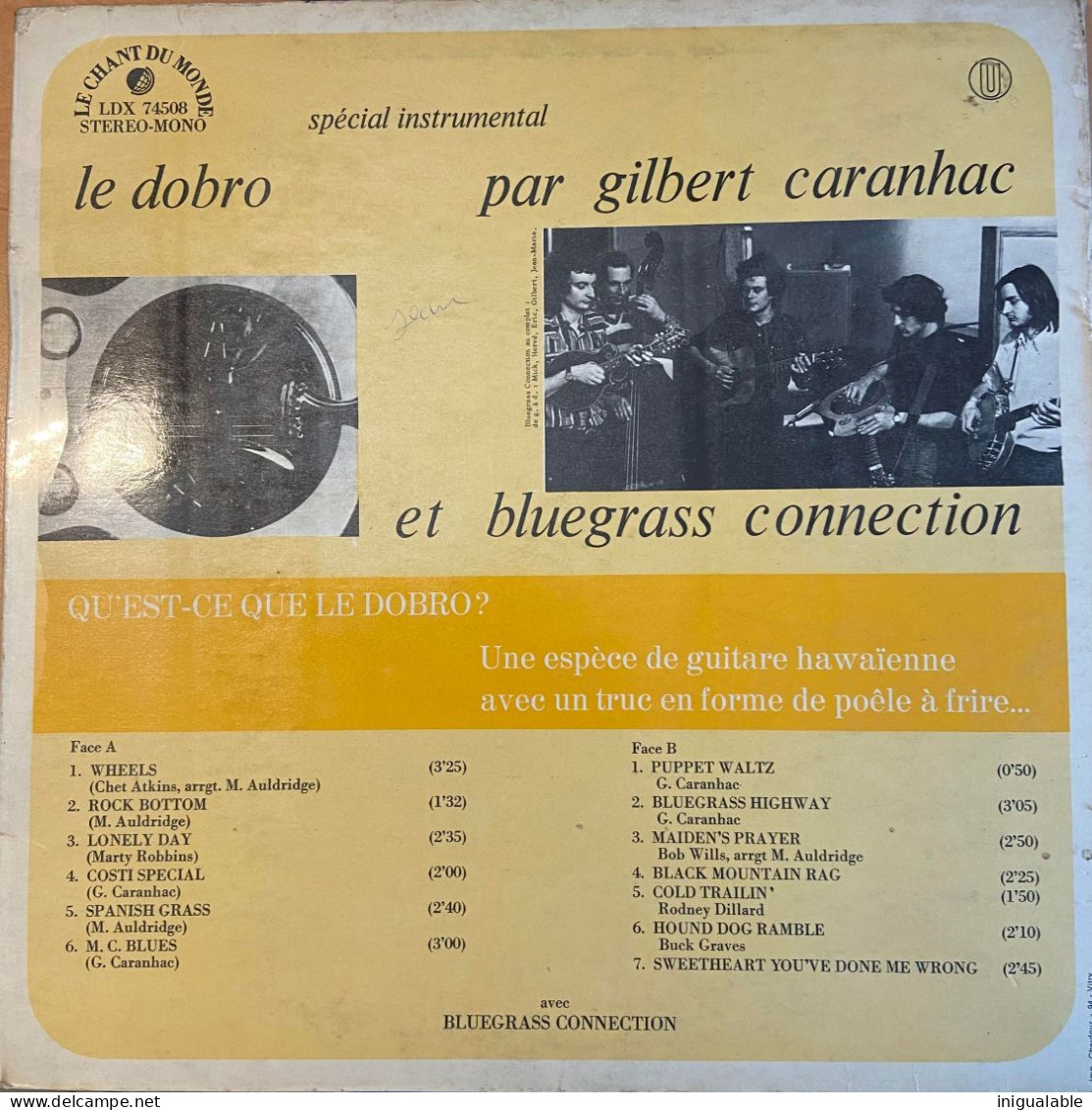 Gilbert Caranhac & The Bluegrass Connection - Le Dobro (LP, Album, Gat) Chant Du Monde - Country En Folk