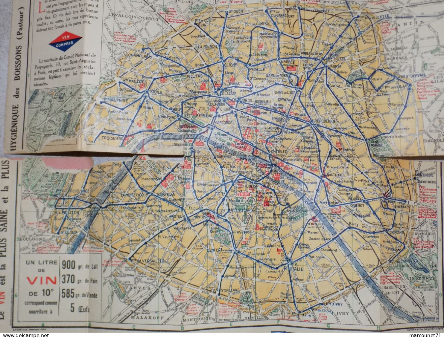 ANCIEN DOCUMENT PROMOTION POUR LE VIN PLAN OFFICIEL DU PETROPOLITAIN PARIS PASTEUR FIN XIX EME - Maps/Atlas