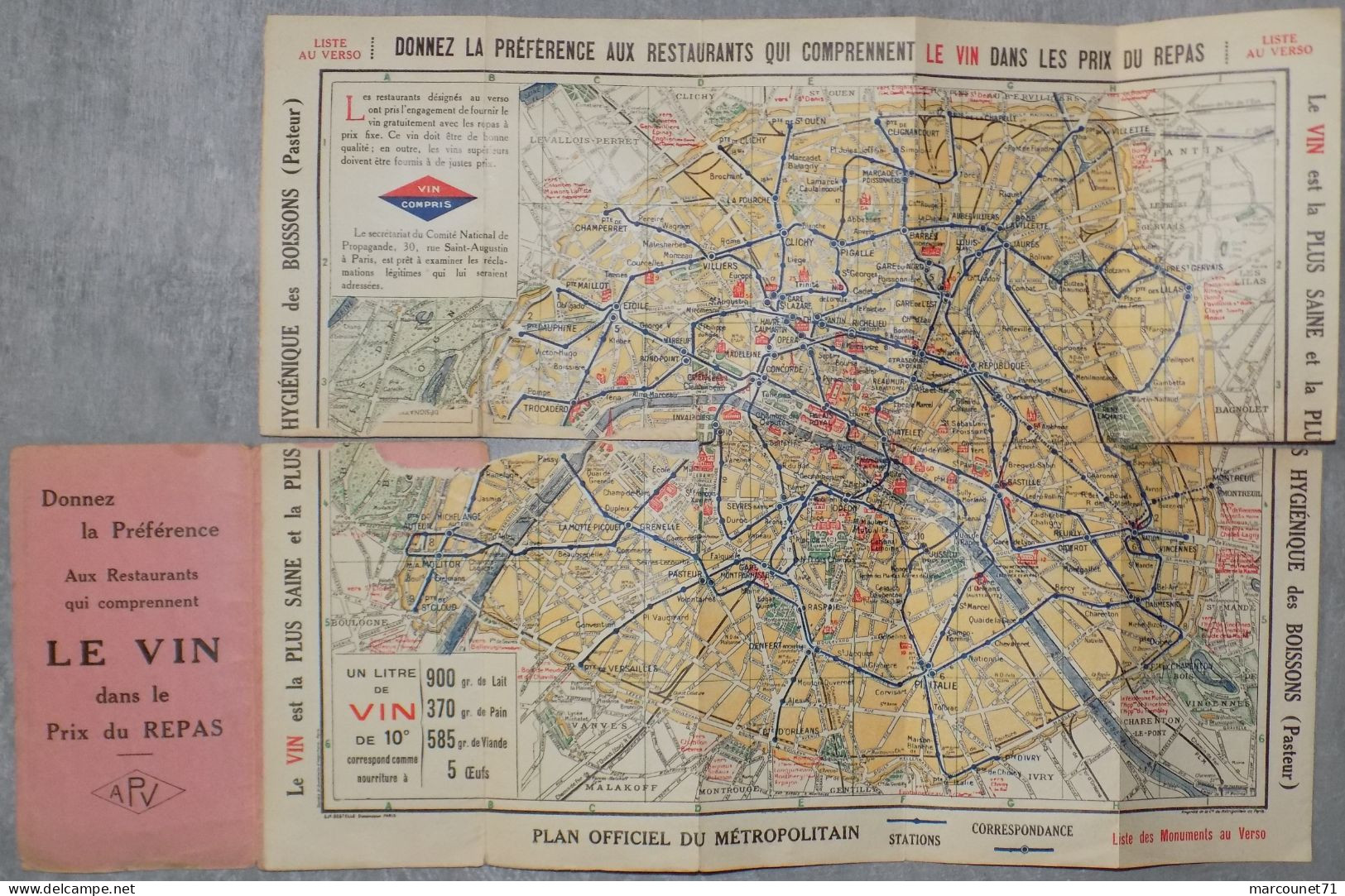 ANCIEN DOCUMENT PROMOTION POUR LE VIN PLAN OFFICIEL DU PETROPOLITAIN PARIS PASTEUR FIN XIX EME - Mapas/Atlas