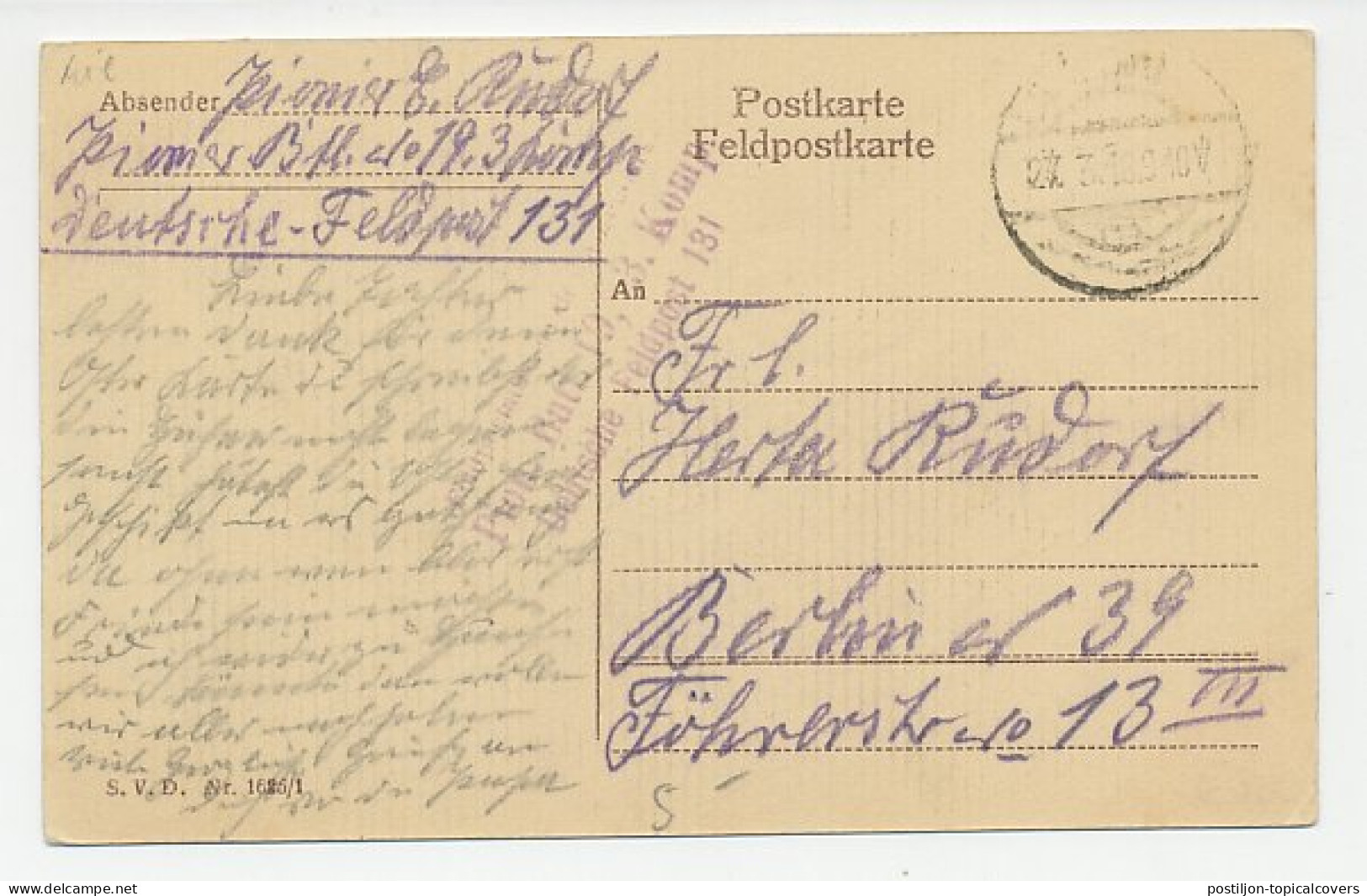Fieldpost Postcard Germany 1918 Military Clothing Depot - WWI - WW1 (I Guerra Mundial)