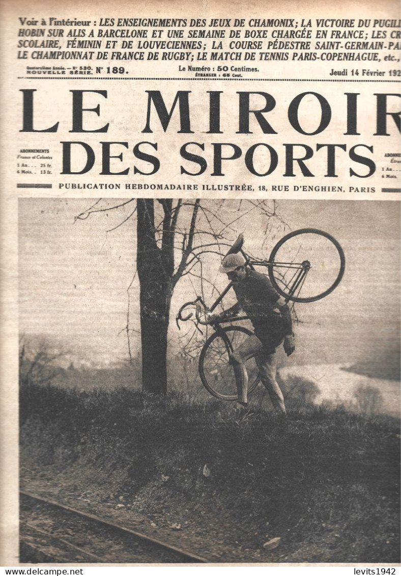JEUX OLYMPIQUES 1924  - CHAMONIX - REVUE MIROIR DES SPORTS - 14-02-1924 - - Autres & Non Classés