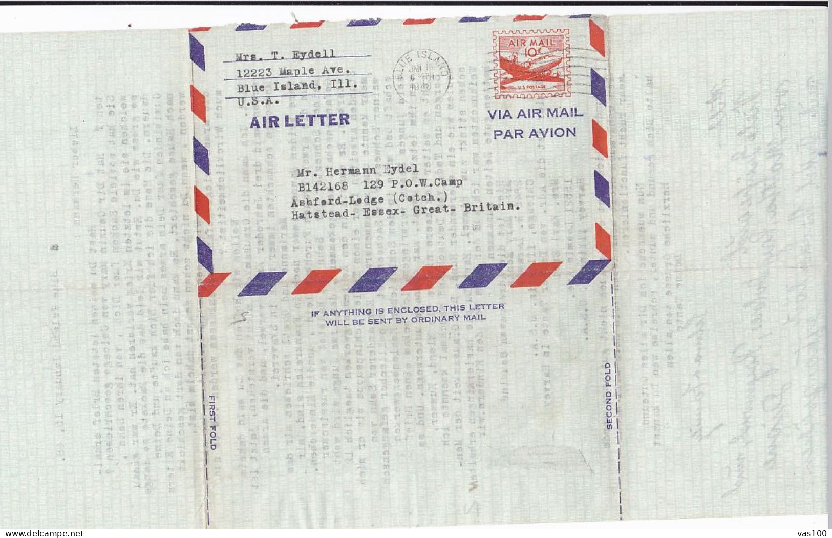 AIRMAIL, PLANE, USED AEROGRAMME, 1948, USA - 2a. 1941-1960 Oblitérés