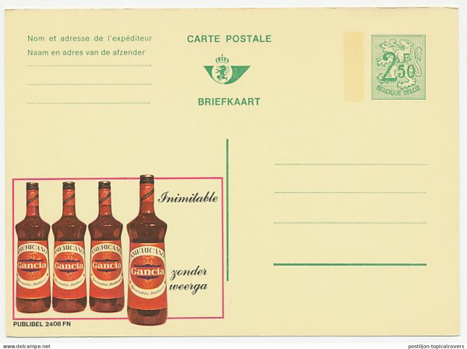 Publibel - Postal Stationery Belgium 1970 Aperetif - Gancia - Americano - Herbs - Wijn & Sterke Drank