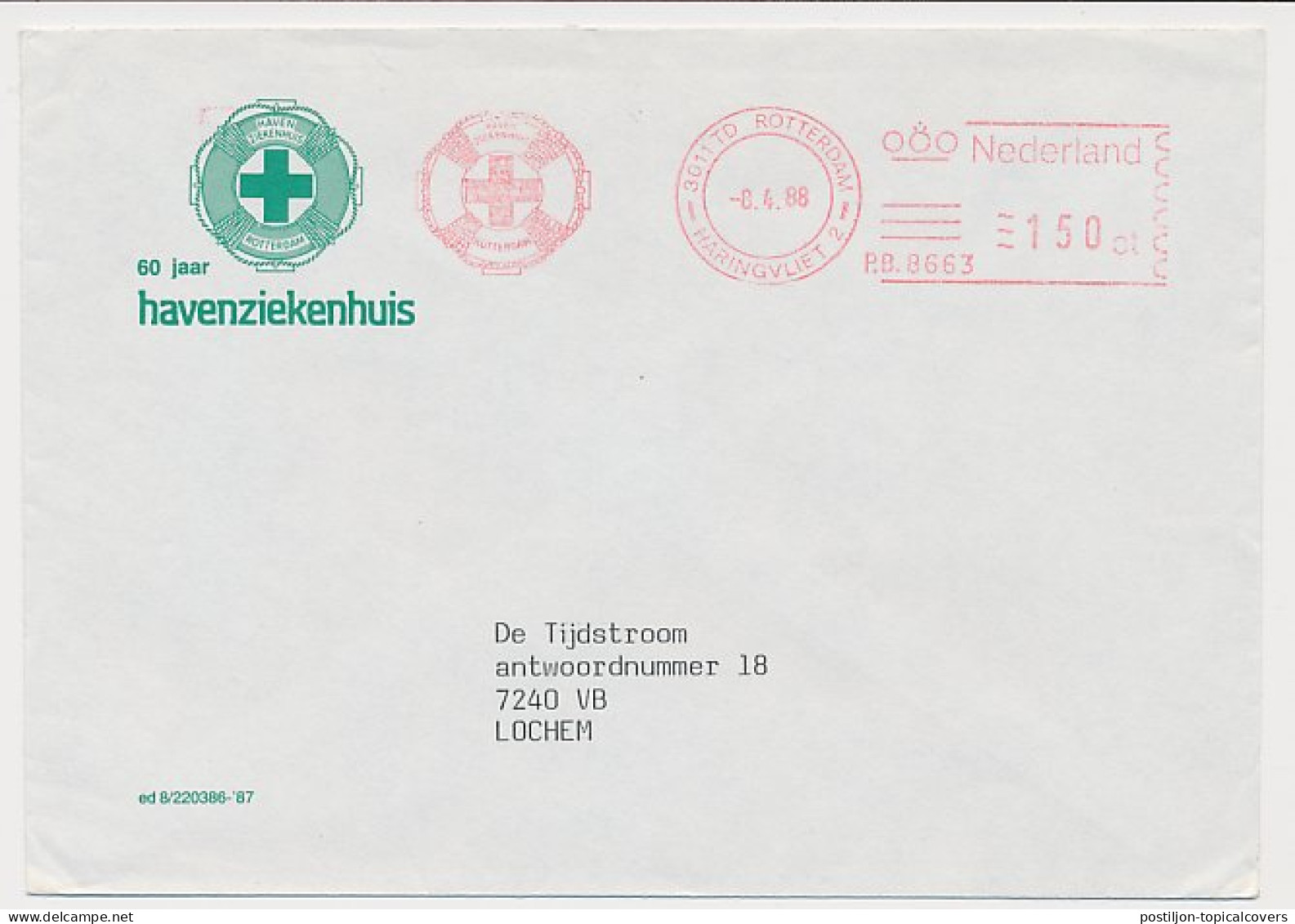Meter Cover Netherlands 1988 Port Hospital - Lifebuoy - Rotterdam - Autres & Non Classés