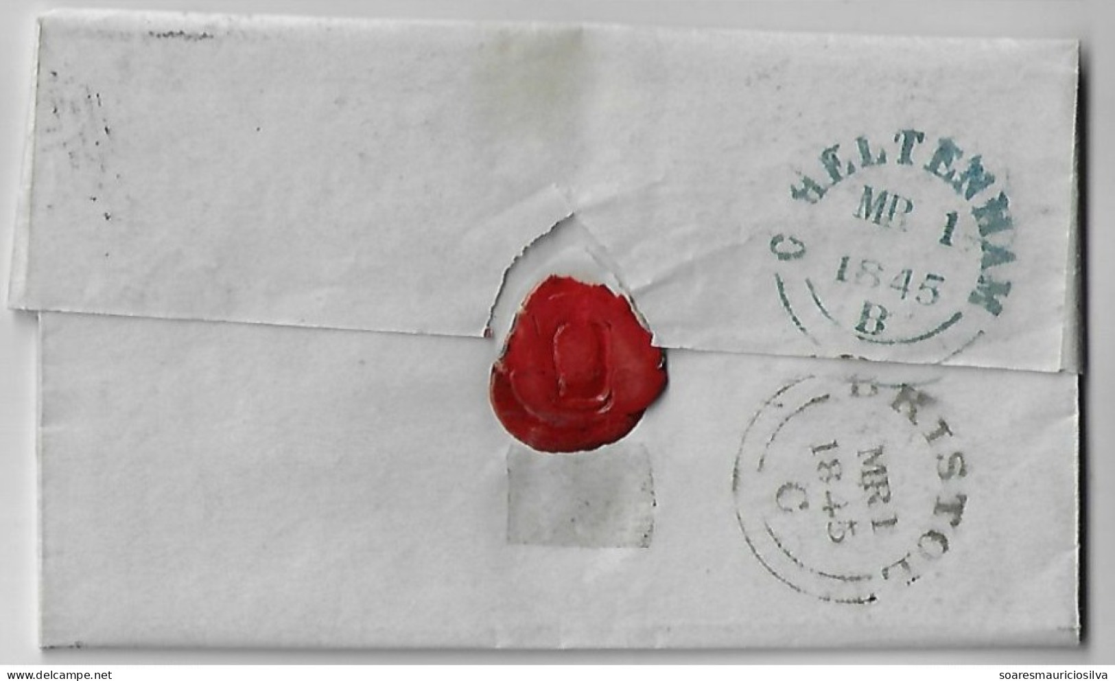 Great Britain 1845 County Of Gloucester Bank Fold Cover Cheltenham To Bristol 1 Penny Red Imperforate Corner Letter TA - Brieven En Documenten