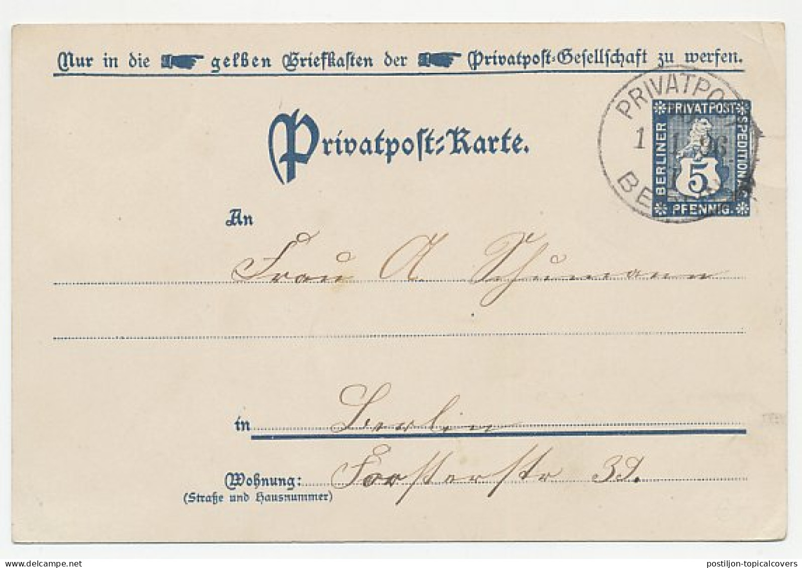 Local Mail Stationery Berlin 1896 New Year - Postman / Angel  - Natale