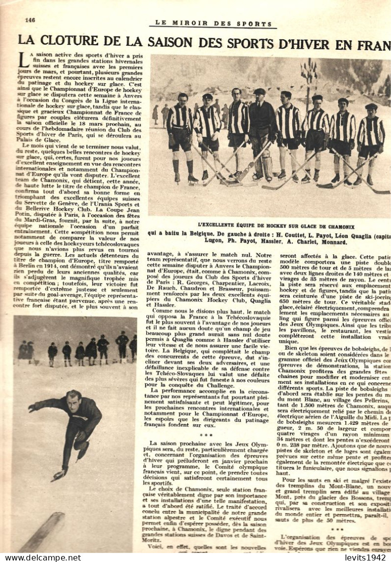 JEUX OLYMPIQUES 1924  - CHAMONIX - REVUE MIROIR DES SPORTS - 08-03-1923 - - Sonstige & Ohne Zuordnung