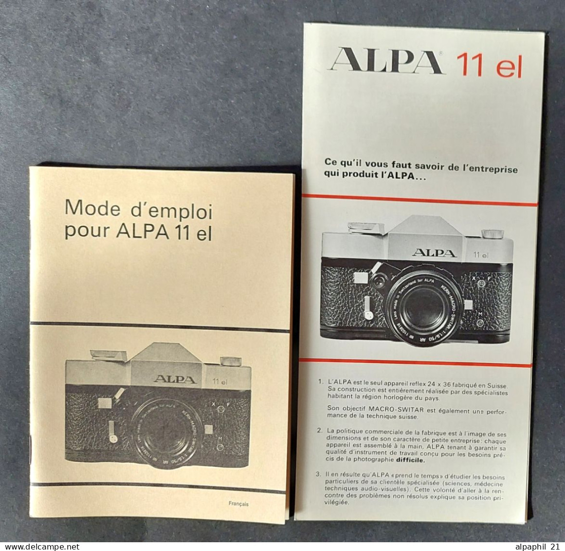 Alpa Reflex, Instructions For Use Of The Mod. 11 El In Fr. - Matériel & Accessoires