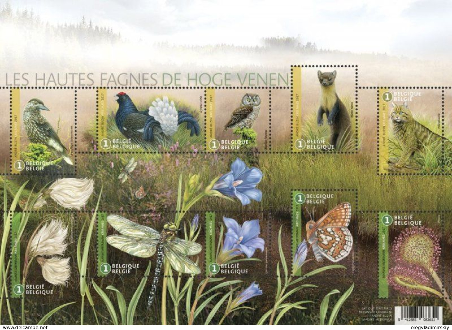 Belgium Belgique Belgien 2017 Flora And Fauna Nature Reserve Hoge Venen Set Of 10 Stamps In Block / Sheetlet MNH - Ongebruikt