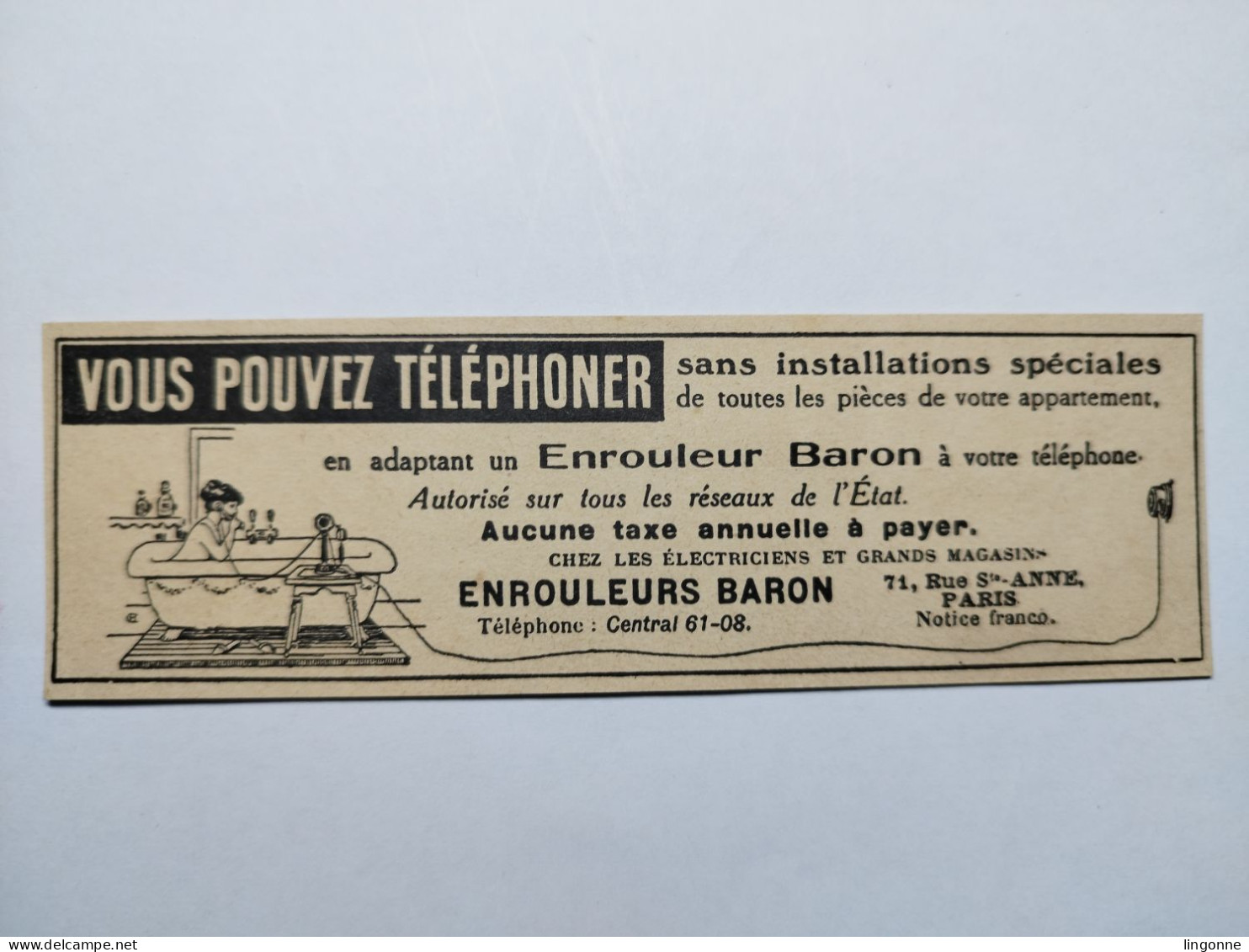 Cartonnage Publicitaire ENROULEUR BARON à Votre Téléphone Vous Pouvez Téléphoner Sans Installations Spéciales - Pubblicitari