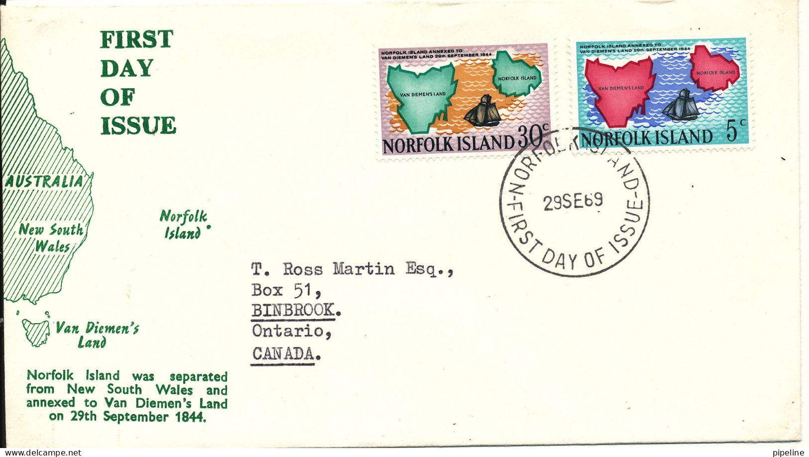 Norfolk Island FDC 29-4-1970  Set Of 2 With Cachet - Isla Norfolk