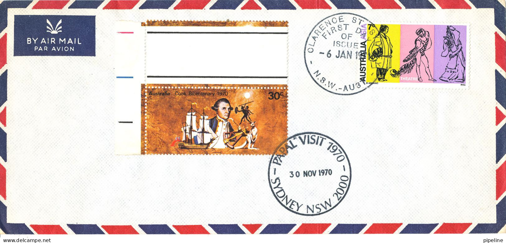 Australia Air Mail Cover FDC Pope Visit Sydney 30-11-1970 And FDC 6-1-1971 Clarence St. Sydney - Brieven En Documenten