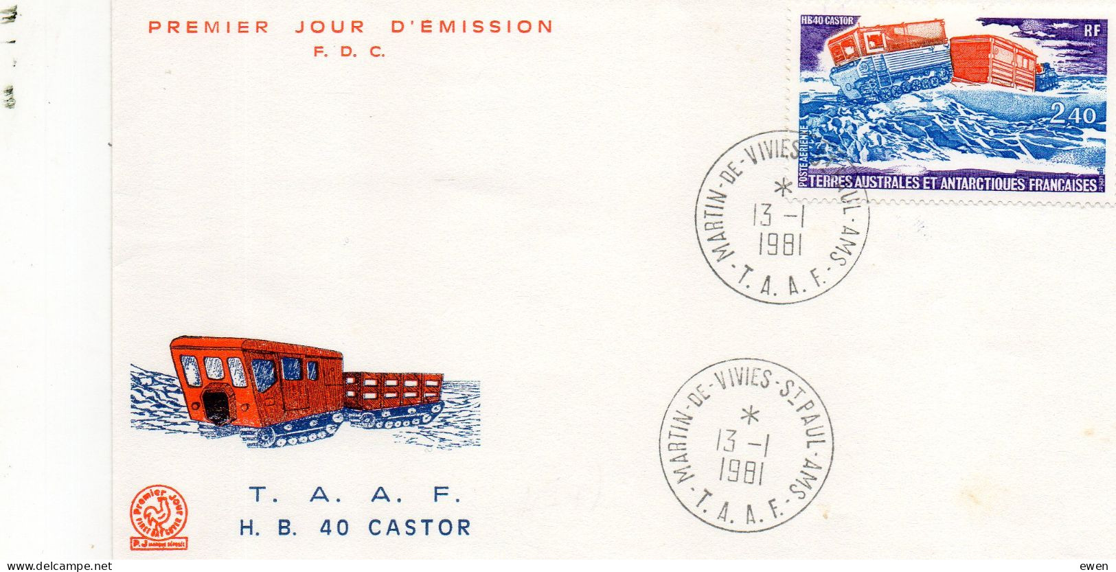 Terres Australes Françaises. Premier Jour Véhicule HB40 Castor. - FDC