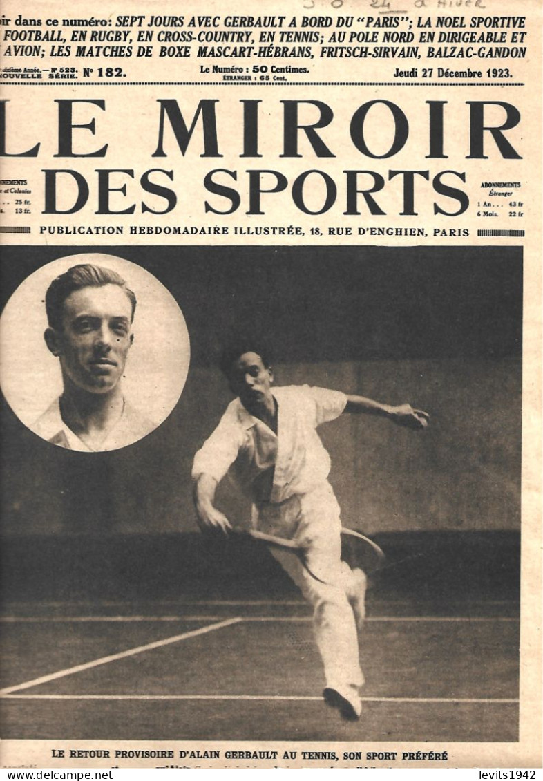 JEUX OLYMPIQUES 1924  - CHAMONIX - REVUE MIROIR DES SPORTS - 27-12-1923 - - Sonstige & Ohne Zuordnung