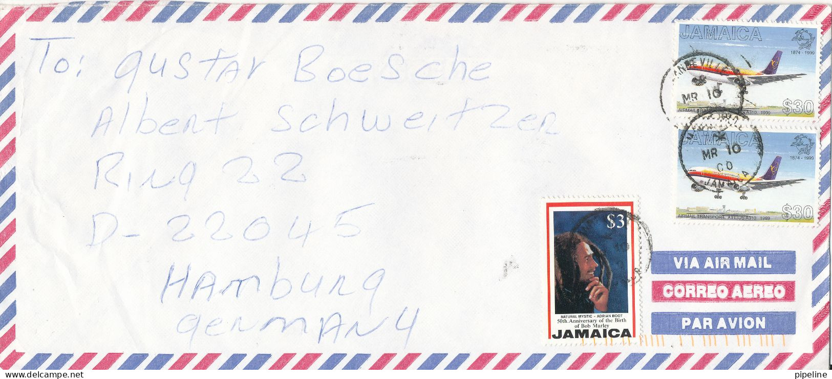 Jamaica Air Mail Cover Sent To Germany 10-3-2000 With Topic Stamps (Aeroplanes) UPU - Jamaique (1962-...)