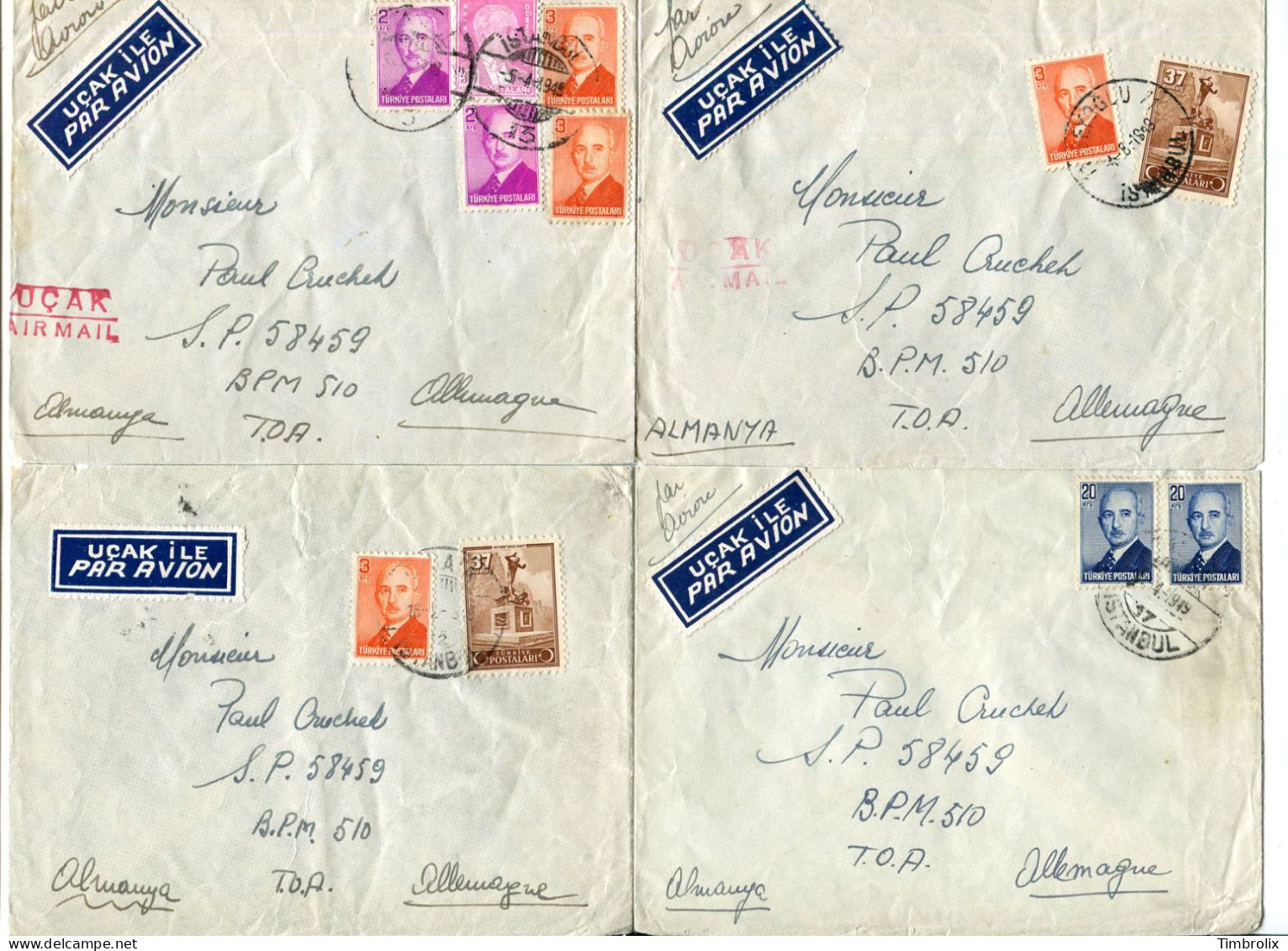 TURQUIE - LOT De 11 Enveloppes # PAR AVION # à Destination De L' Allemagne En 1949 - Posta Aerea