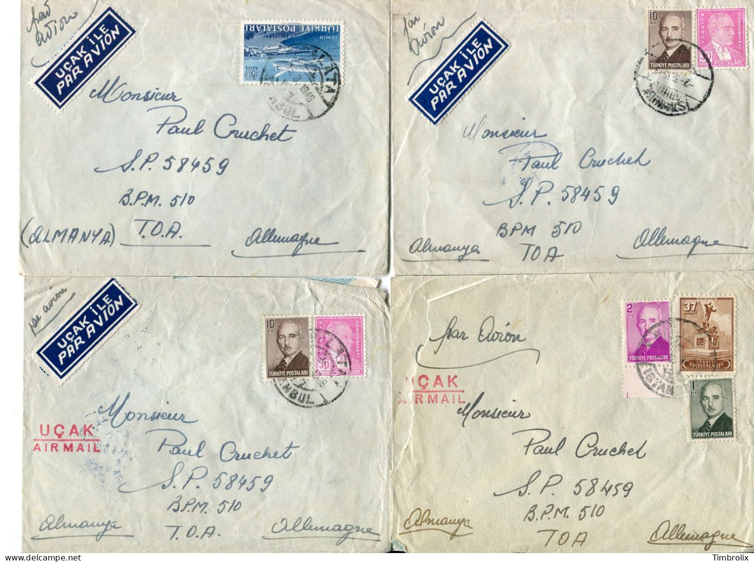 TURQUIE - LOT De 11 Enveloppes # PAR AVION # à Destination De L' Allemagne En 1949 - Airmail