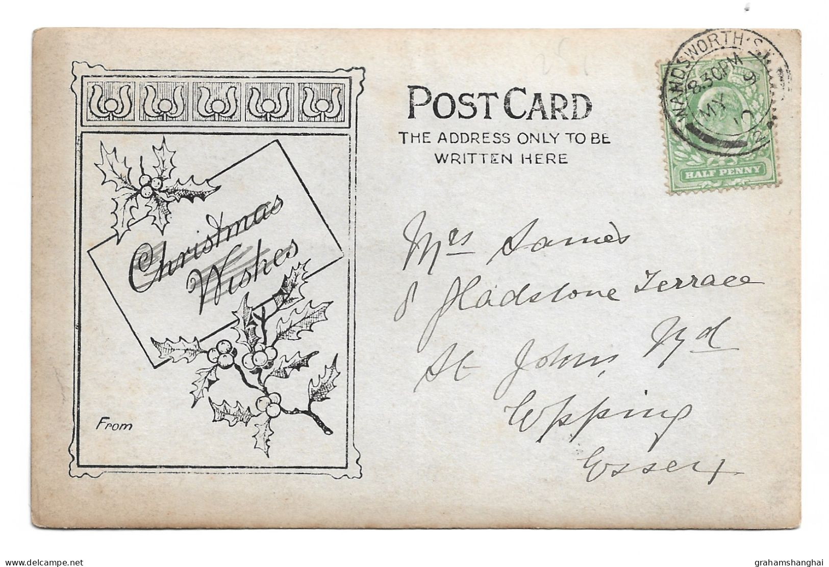 Postcard UK Wales Carenarvonshire Betwys-y-Coed Posted 1910 Unusual Design Christmas Greetings - Caernarvonshire