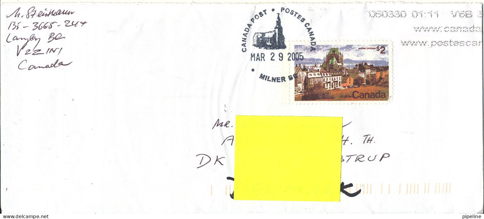 Canada Cover Sent To Denmark 29-3-2005 Single Franked The Stamp Is Missing A Corner - Briefe U. Dokumente