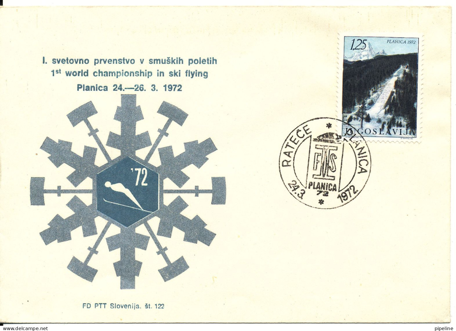 Yugoslavia Cover With Special Postmark 24-3-1972  PLANICA 72  Ski Jumping Single Franked With Cachet - Covers & Documents