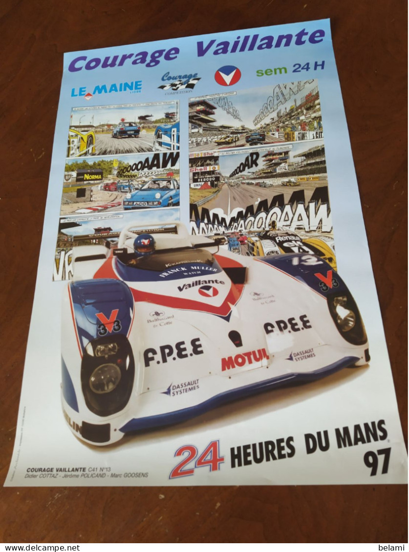 Affiche  ** 24 Heures Du Mans  1997  , Voiture Courage Vaillante C41 Num 13  ** - Voitures