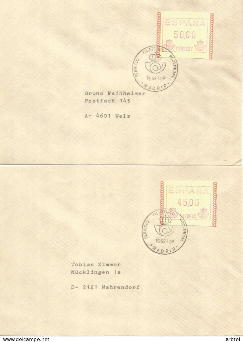 ESPAÑA 4 SPD FDC ATM FRAMA 15-9-1989 - Lettres & Documents